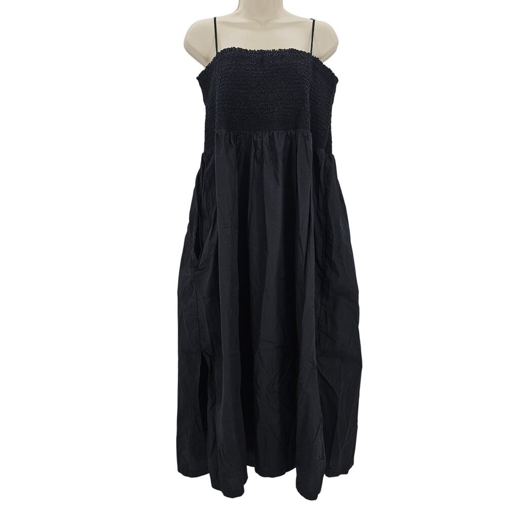J. Crew Womans size XL Briar Smocked Cotton Tank Midi Dress Black CA658 NEW